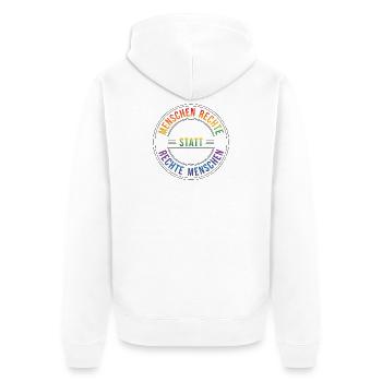 Menschenrechte Shirt Sticker für Aktivisten - Unisex Premium Bio Zip Hoodie - Weiß - Hinten - Thijin (182cm)