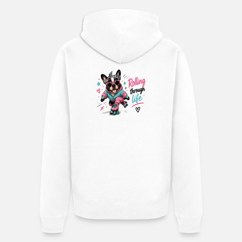 Rollender Hund – Lebensfreude - Unisex Premium Bio Zip Hoodie - Weiß