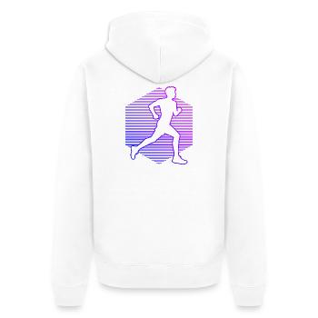Geschenkidee für einen Running mit Running - Unisex Premium Bio Zip Hoodie - Weiß - Hinten - Thijin (182cm)
