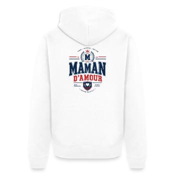 Maman d’Amour Style Varsity Vintage - Veste à capuche bio Premium Unisexe - blanc - Dos - Thijin (182cm)