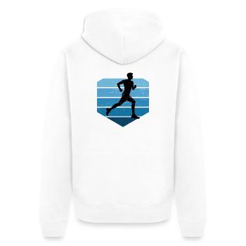 Geschenkidee für einen Running mit Running - Unisex Premium Bio Zip Hoodie - Weiß - Hinten - Thijin (182cm)