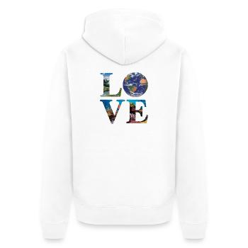 L’amour de la nature et de la terre avec des océans et des montagnes - Veste à capuche bio Premium Unisexe - blanc - Dos - Thijin (182cm)