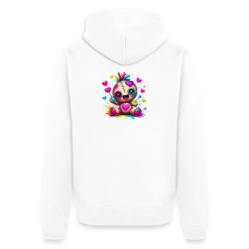 Patchwork-Kuscheltier mit Neonherzen - Unisex Premium Bio Zip Hoodie - Weiß - Hinten - Thijin (182cm)