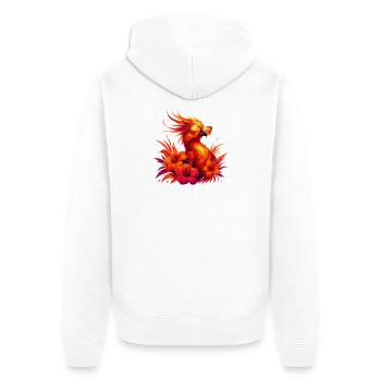 Fire phoenix with tropical flowers and sunglasses - Unisex Premium Organic Zip Hoodie - white - Back - Thijin (182cm)