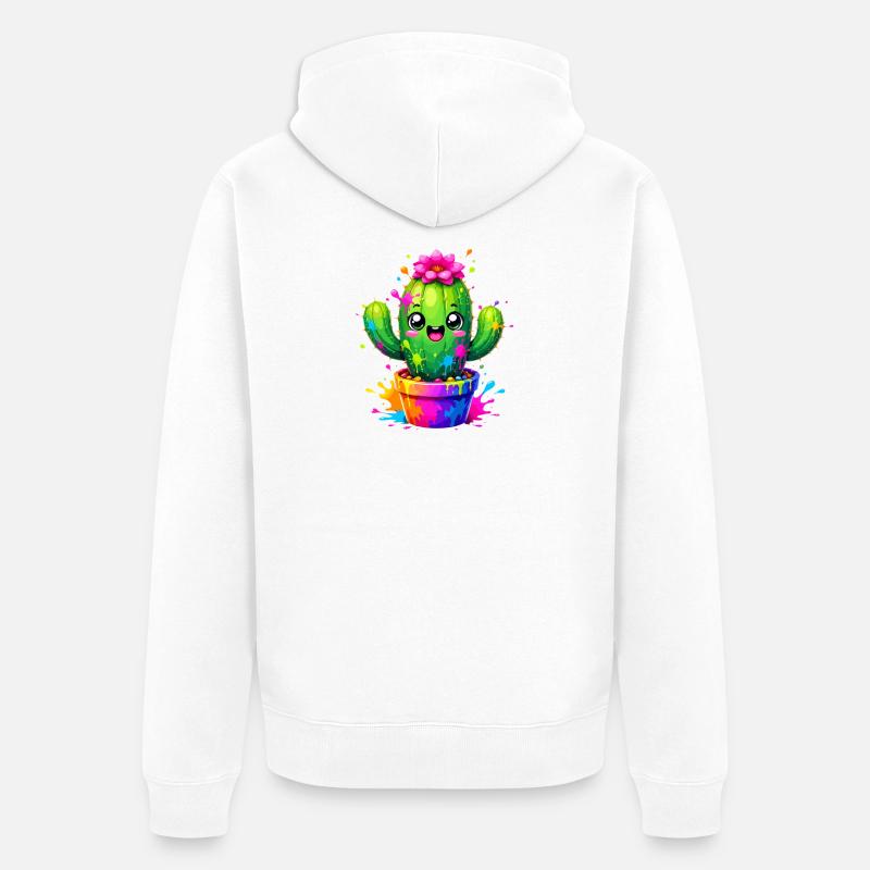 Cactus Joyeuses Fleurs Éclaboussurées - Veste à capuche bio Premium Unisexe - blanc
