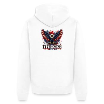 Adler Patriot 1776–2026 - Unisex Premium Bio Zip Hoodie - Weiß - Hinten - Thijin (182cm)
