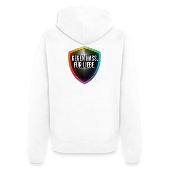 Gegen Hass Für Liebe Statement Shirt Sticker - Unisex Premium Bio Zip Hoodie - Weiß - Hinten - Thijin (182cm)