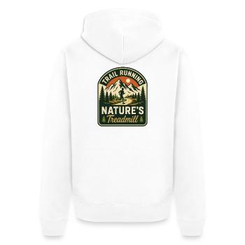 Badge du tapis roulant de la nature en course sur sentier - Veste à capuche bio Premium Unisexe - blanc - Dos - Thijin (182cm)