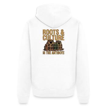 Roots Is The Antidote - Unisex Premium Organic Zip Hoodie - white - Back - Thijin (182cm)