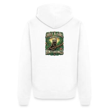 Nur ein Mädchen liebt Binturongs - Unisex Premium Bio Zip Hoodie - Weiß - Hinten - Thijin (182cm)