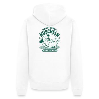 Hauptberuf Kuscheln Nebenberuf Fressen - Unisex Premium Bio Zip Hoodie - Weiß - Hinten - Thijin (182cm)