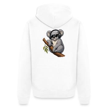 Cooler Koala mit Kopfhörern und Sonnenbrille  - Unisex Premium Bio Zip Hoodie - Weiß - Hinten - Thijin (182cm)