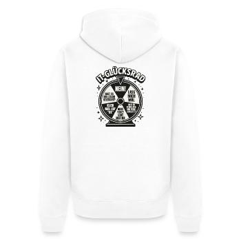 IT-Glücksrad Tech-Wortwitz Runde - Unisex Premium Bio Zip Hoodie - Weiß - Hinten - Thijin (182cm)