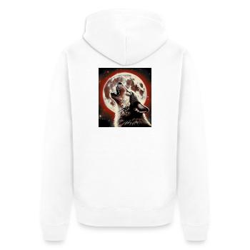 Wolf heult zum Vollmond - Unisex Premium Bio Zip Hoodie - Weiß - Hinten - Thijin (182cm)