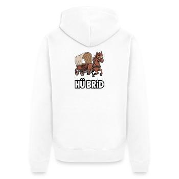  HÜ BRID Lustiges Pferd Mit Planwagen Wortspiel - Unisex Premium Bio Zip Hoodie - Weiß - Hinten - Thijin (182cm)