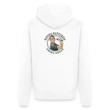 Retro Powerfrau Batterien Go Green Gurke - Unisex Premium Bio Zip Hoodie - Weiß - Hinten - Thijin (182cm)