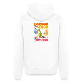 Entspannen mit Yoga Duftkerze - Unisex Premium Bio Zip Hoodie - Weiß - Hinten - Thijin (182cm)