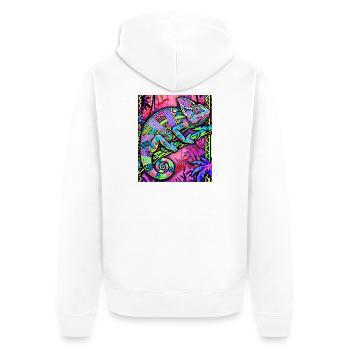 Chamäleon - Unisex Premium Bio Zip Hoodie - Weiß - Hinten - Thijin (182cm)