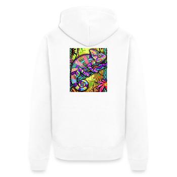 Chamäleon - Unisex Premium Bio Zip Hoodie - Weiß - Hinten - Thijin (182cm)