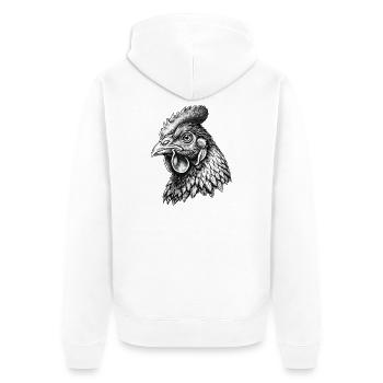 Henne Kopf – Dessin détaillé - Veste à capuche bio Premium Unisexe - blanc - Dos - Thijin (182cm)