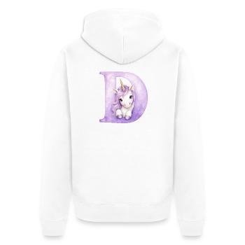 Lettre D Licorne Violette - Veste à capuche bio Premium Unisexe - blanc - Dos - Thijin (182cm)