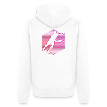 Motifs des joueurs de pickleball autour du joueur de pickleball - Veste à capuche bio Premium Unisexe - blanc - Dos - Thijin (182cm)