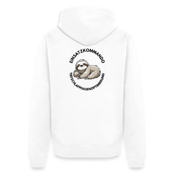 Einsatzkommando Tiefschlafphasenoptimierung Shirt  - Unisex Premium Bio Zip Hoodie - Weiß - Hinten - Thijin (182cm)