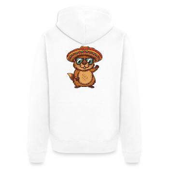 Biber Comic Lustig Sombrero - Unisex Premium Bio Zip Hoodie - Weiß - Hinten - Thijin (182cm)