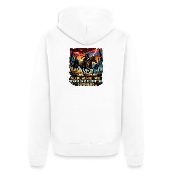 Wer die Wahrheit sagt Schnelles Pferd Deutschland - Unisex Premium Bio Zip Hoodie - Weiß - Hinten - Thijin (182cm)