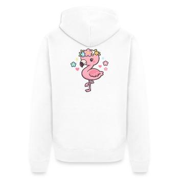 Kawaii Flamingo mit Blumenkranz - Unisex Premium Bio Zip Hoodie - Weiß - Hinten - Thijin (182cm)
