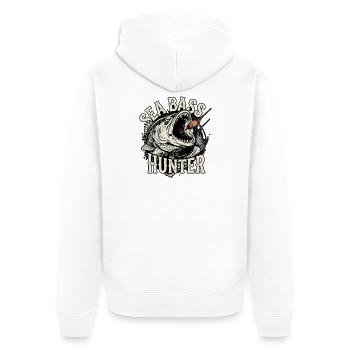 Seebarsch Jäger - Unisex Premium Bio Zip Hoodie - Weiß - Hinten - Thijin (182cm)
