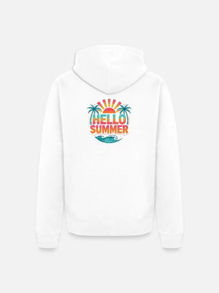 Hello Summer Sunset Palmen Grafik - Unisex Premium Bio Zip Hoodie - Weiß