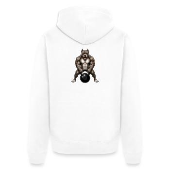 Muscle d’entraînement de Pitbull Dog Bodybuilder - Veste à capuche bio Premium Unisexe - blanc - Dos - Thijin (182cm)