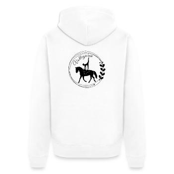 Voltigieren Nadel – Sport Outfit für Voltigierer - Unisex Premium Bio Zip Hoodie - Weiß - Hinten - Thijin (182cm)