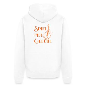 Spiel mit Gefühl - Cello Spruch für Cellisten - Unisex Premium Bio Zip Hoodie - Weiß - Hinten - Thijin (182cm)