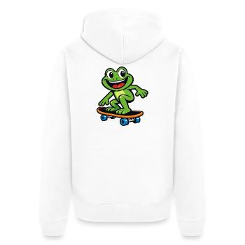 Frosch auf Skateboard – Cartoon-Design - Unisex Premium Bio Zip Hoodie - Weiß - Hinten - Thijin (182cm)