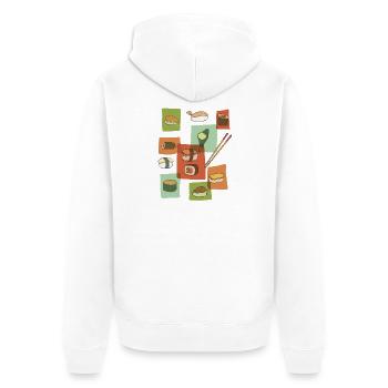 Kunterbuntes Sushi-Collage ohne Hintergrund - Unisex Premium Bio Zip Hoodie - Weiß - Hinten - Thijin (182cm)
