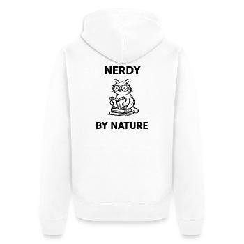 Nerdy By Nature Cat Glasses Bookworm Saying - Unisex Premium Organic Zip Hoodie - white - Back - Thijin (182cm)