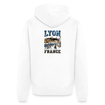 Paysage urbain de Lyon France avec des gens et un pont - Veste à capuche bio Premium Unisexe - blanc - Dos - Thijin (182cm)