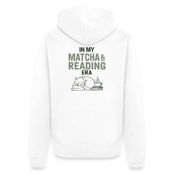 Matcha, thérapie par le livre et le chat | Cadeau pour lecteurs - Veste à capuche bio Premium Unisexe - blanc - Dos - Thijin (182cm)