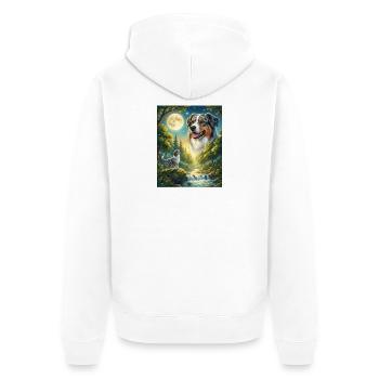 Chien Hurlant à la Lune Berger Australien - Veste à capuche bio Premium Unisexe - blanc - Dos - Thijin (182cm)