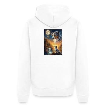 Chien Hurlant à la Lune Berger Australien - Veste à capuche bio Premium Unisexe - blanc - Dos - Thijin (182cm)