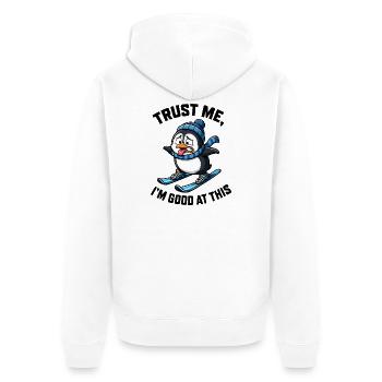 Pinguin Skifahrer Quirky Cartoon Spruch - Unisex Premium Bio Zip Hoodie - Weiß - Hinten - Thijin (182cm)