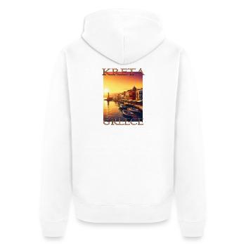 Vacances en Crète Vacances au coucher de soleil Île - Veste à capuche bio Premium Unisexe - blanc - Dos - Thijin (182cm)