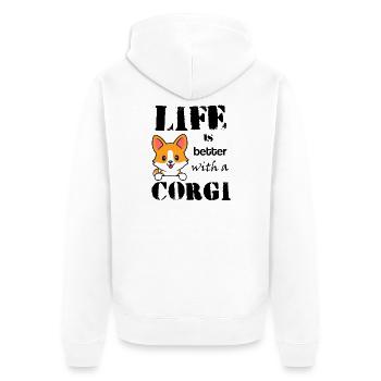 Life_is_better_with_corgi - Unisex Premium Bio Zip Hoodie - Weiß - Hinten - Thijin (182cm)