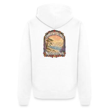 Indiana Dunes Travel – USA Dünen Motiv - Unisex Premium Bio Zip Hoodie - Weiß - Hinten - Thijin (182cm)