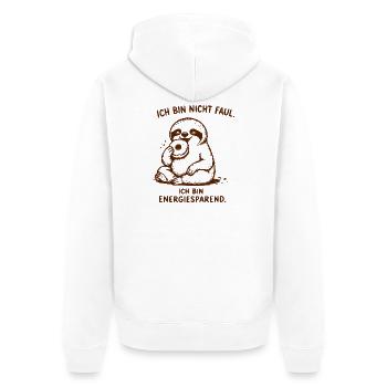 Energiesparendes Faultier: Nicht faul, sparsam - Unisex Premium Bio Zip Hoodie - Weiß - Hinten - Thijin (182cm)