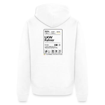 LKW Fahrer – 100 % Erfahrung & Ausdauer - Unisex Premium Bio Zip Hoodie - Weiß - Hinten - Thijin (182cm)