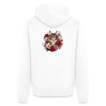 Chat fleuri dans le jardin de roses - Veste à capuche bio Premium Unisexe - blanc - Dos - Thijin (182cm)