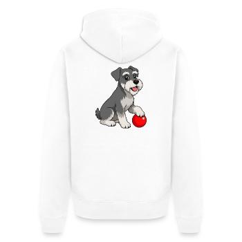 Image joyeuse d’un schnauzer avec une balle rouge - Veste à capuche bio Premium Unisexe - blanc - Dos - Thijin (182cm)